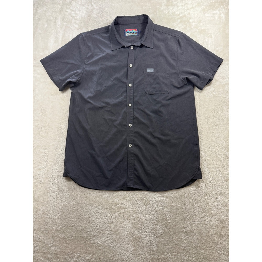 Burlebo Mens Performance Short Sleeve Gray Button Down Shirt Large Meas: 22.5x31